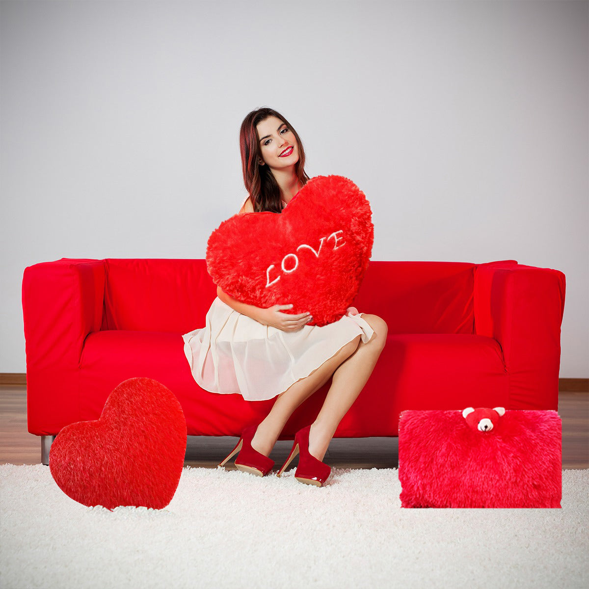 Goldenhub Toys Combo Of 3 Heart pillow & Teddyface Pillow