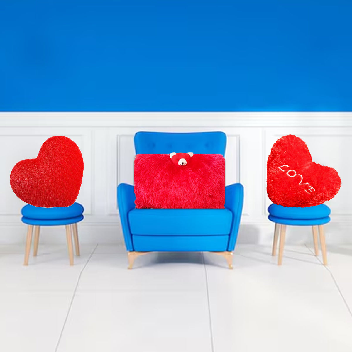 Goldenhub Toys Combo Of 3 Heart pillow & Teddyface Pillow