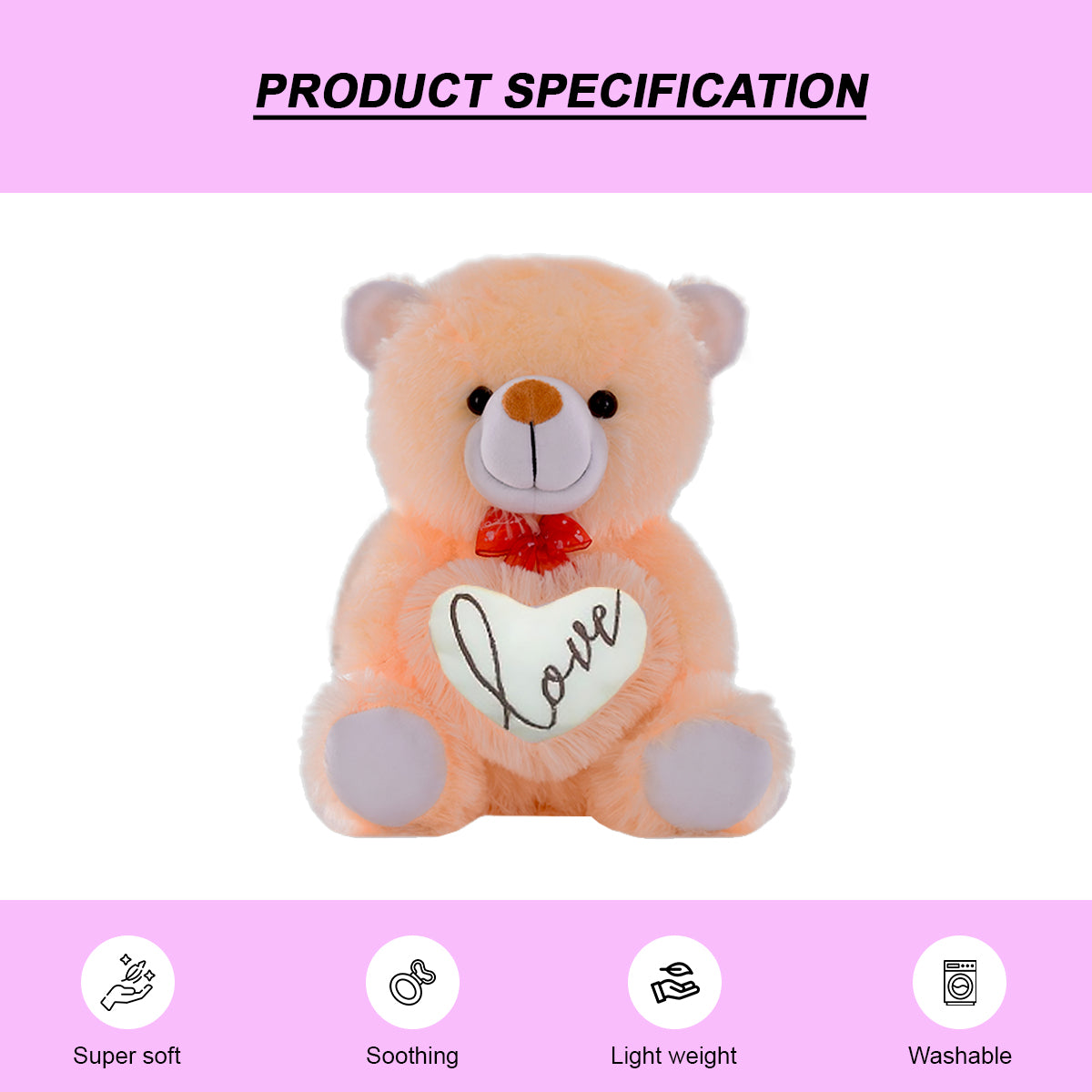 GoldenHub Teddy Bear Sitting with Heart - Height 30 cm
