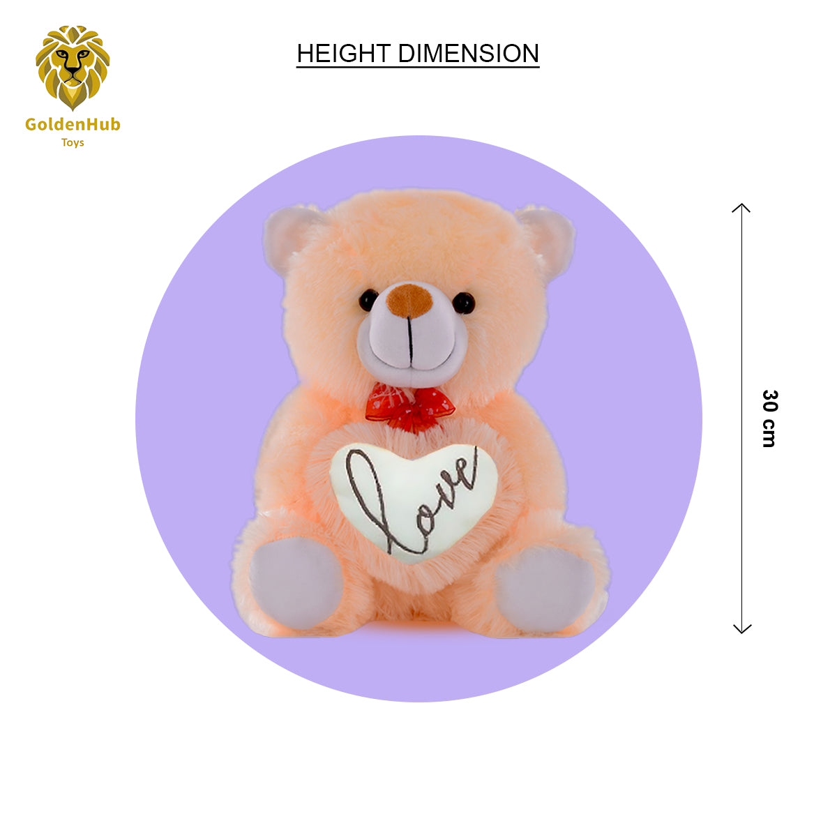 GoldenHub Teddy Bear Sitting with Heart - Height 30 cm