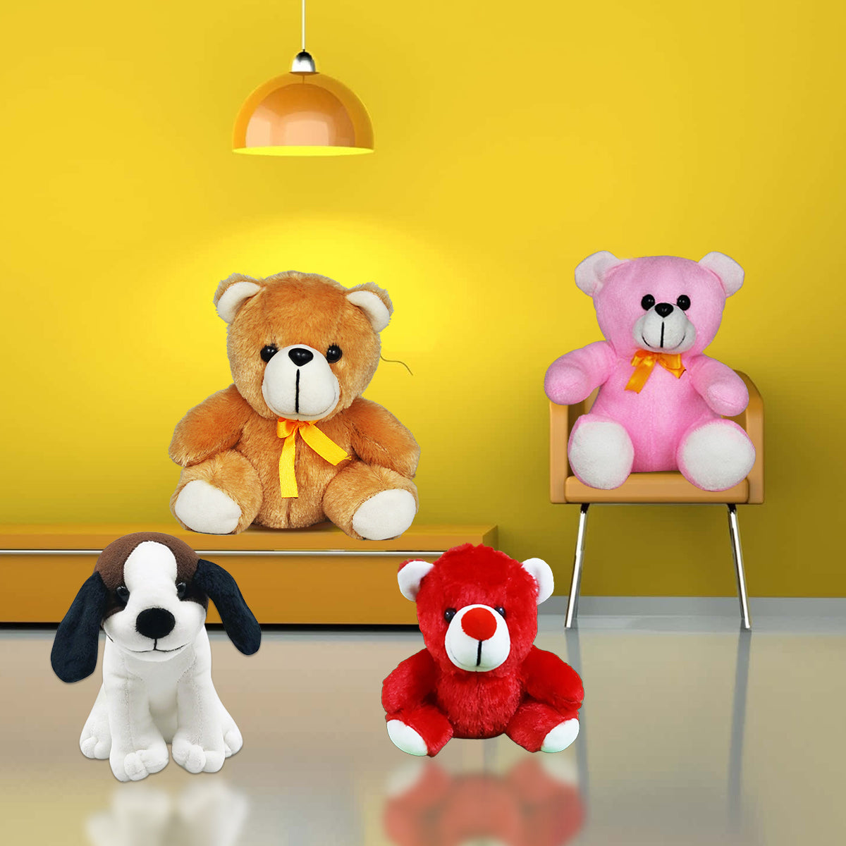 Goldenhub Toys Combo Set Of 4 Sitting Teddys & Puppy Dog
