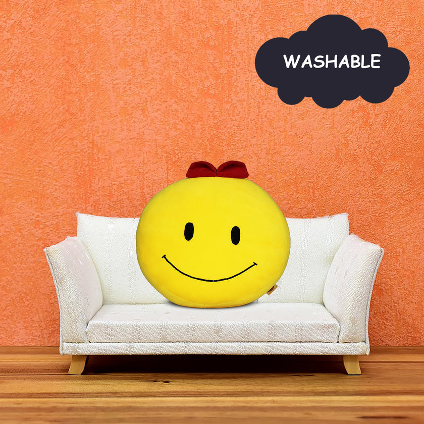 Goldenhub Toys Smiley Cushion With Bow (Girl) 30 CM