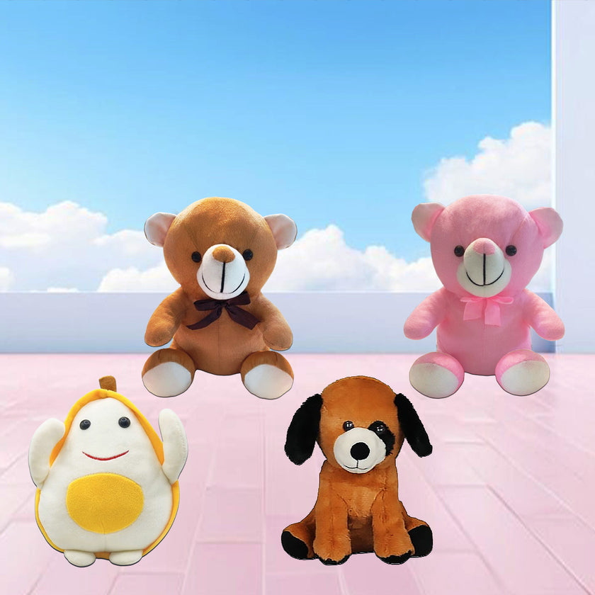 Goldenhub Toys Combo set Of 4 Sitting Teddy, Avocado, Hunter Dog