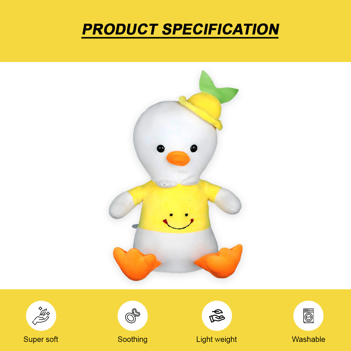 Goldenhub Teddy Yellow Duck with Cap Toys 30 cm