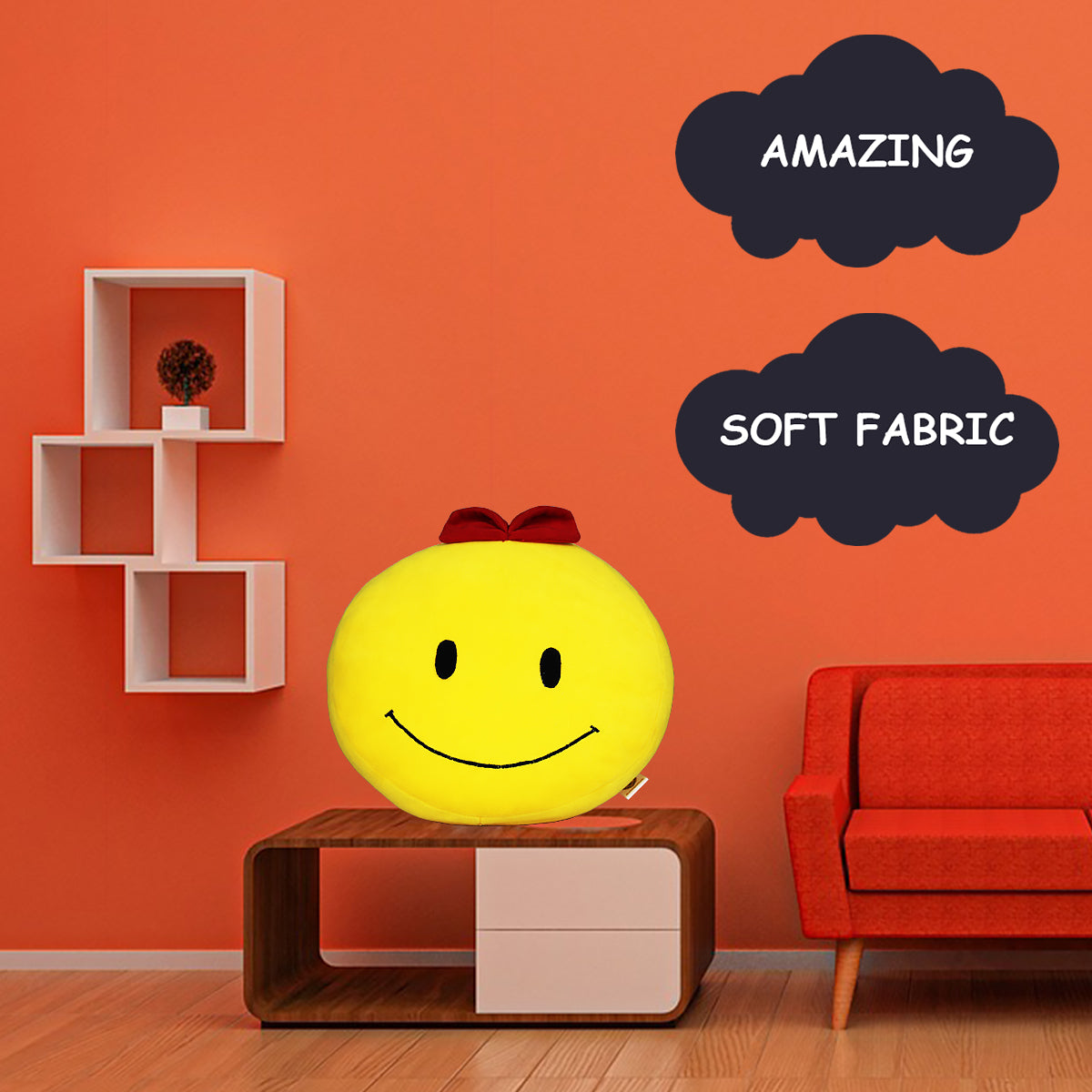 Goldenhub Toys Smiley Cushion With Bow (Girl) 30 CM
