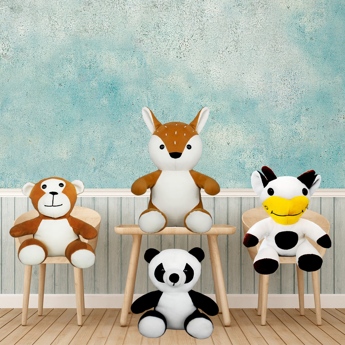 Goldenhub Toys Combo Set Of 4 Cow, Fox, Panda & Monkey