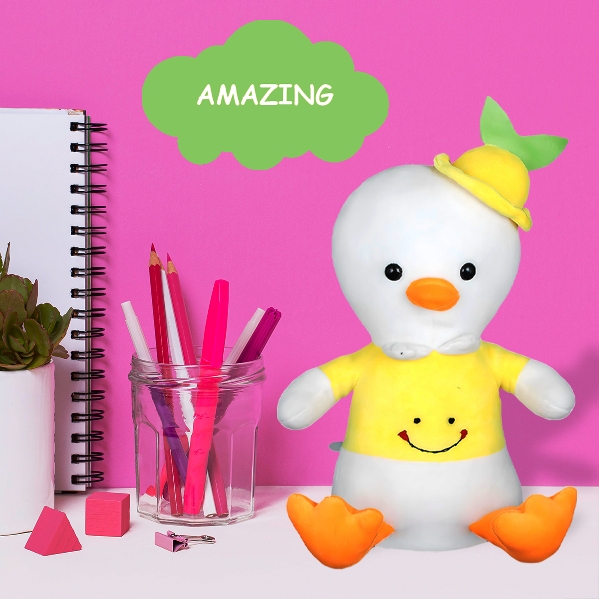 Goldenhub Teddy Yellow Duck with Cap Toys 30 cm