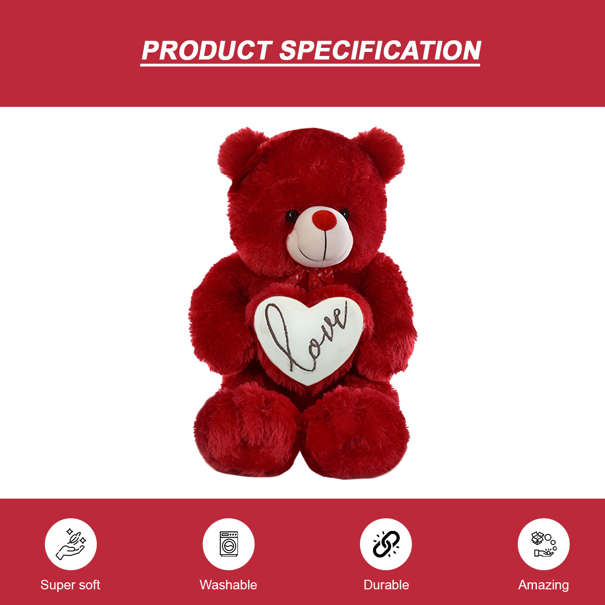 Goldenhub Teddy Bear 60 CM Standing Different With Heart Red