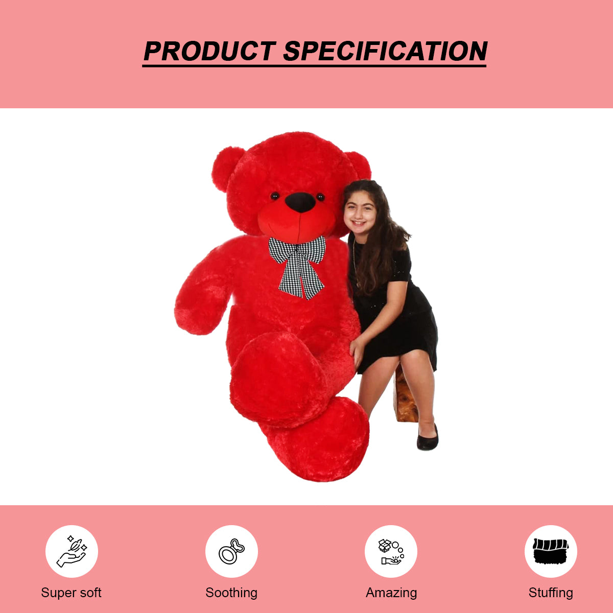 Goldenhub Toys Premium Teddy Bear Red 90 CM