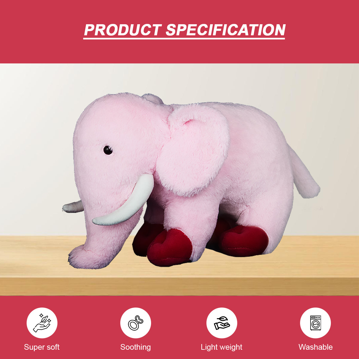 Goldenhub Toys Elephant Standing Pink 40 CM