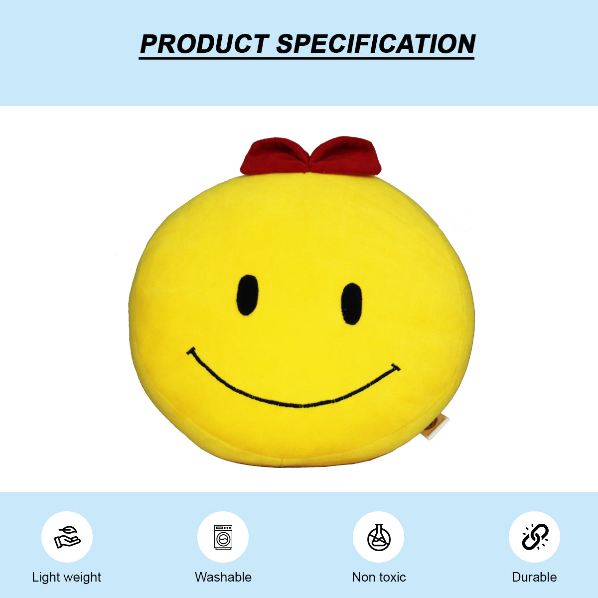 Goldenhub Toys Smiley Cushion With Bow (Girl) 30 CM