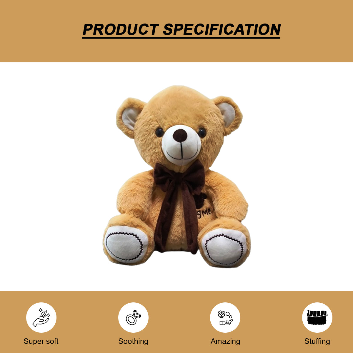 Goldenhub Toys Hug Me Teddy Brown with Zig Zag Sole30CM