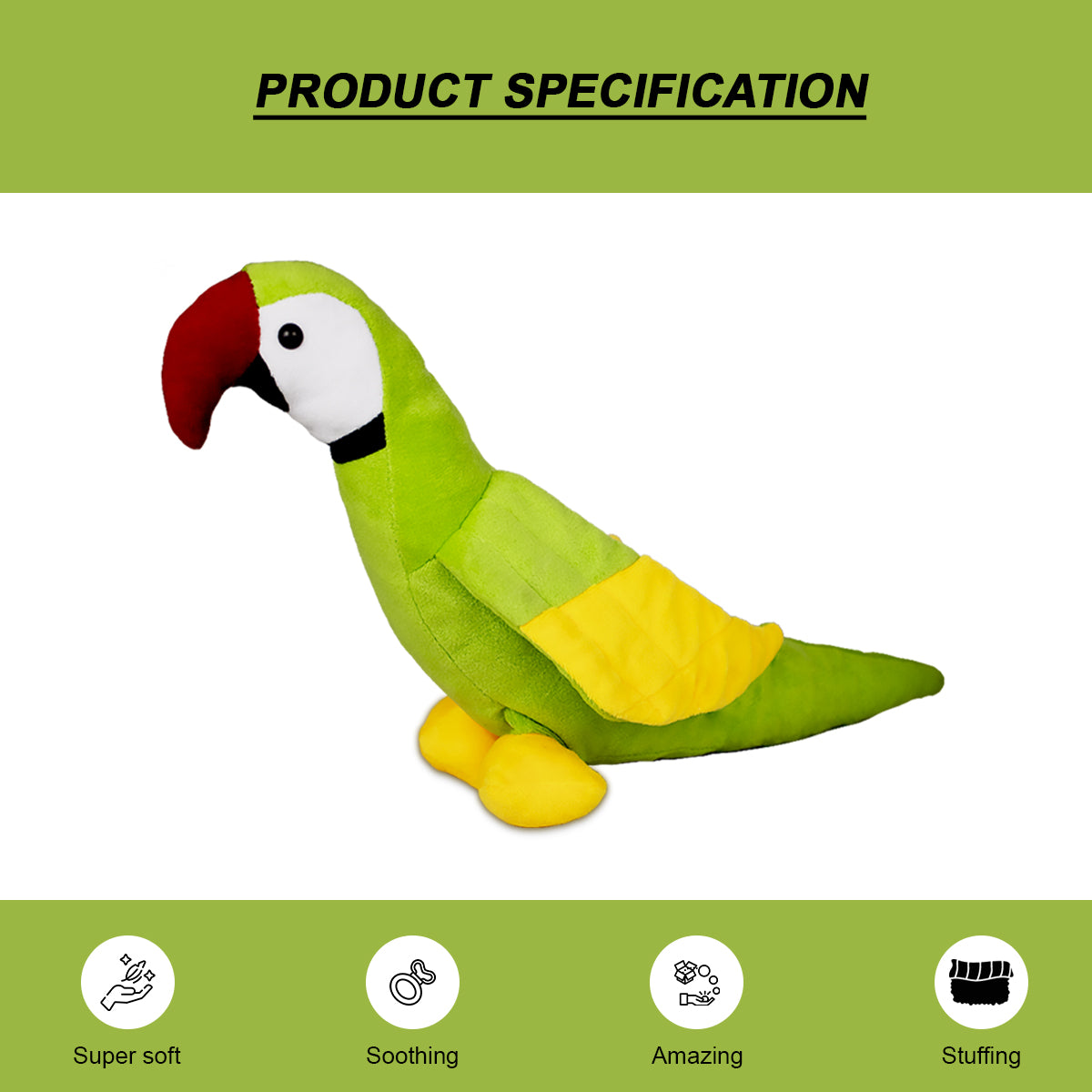 Goldenhub Teddy Green King Parrot - 40 cm