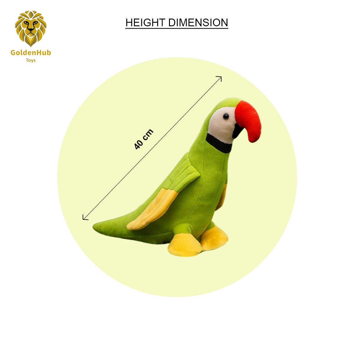 Goldenhub Toys King Parrot 40cm – Soft Plush Green Parrot Stuffed Toy for Kids, Super-Soft, Huggable & Safe, Ideal Gift for Boys & Girls