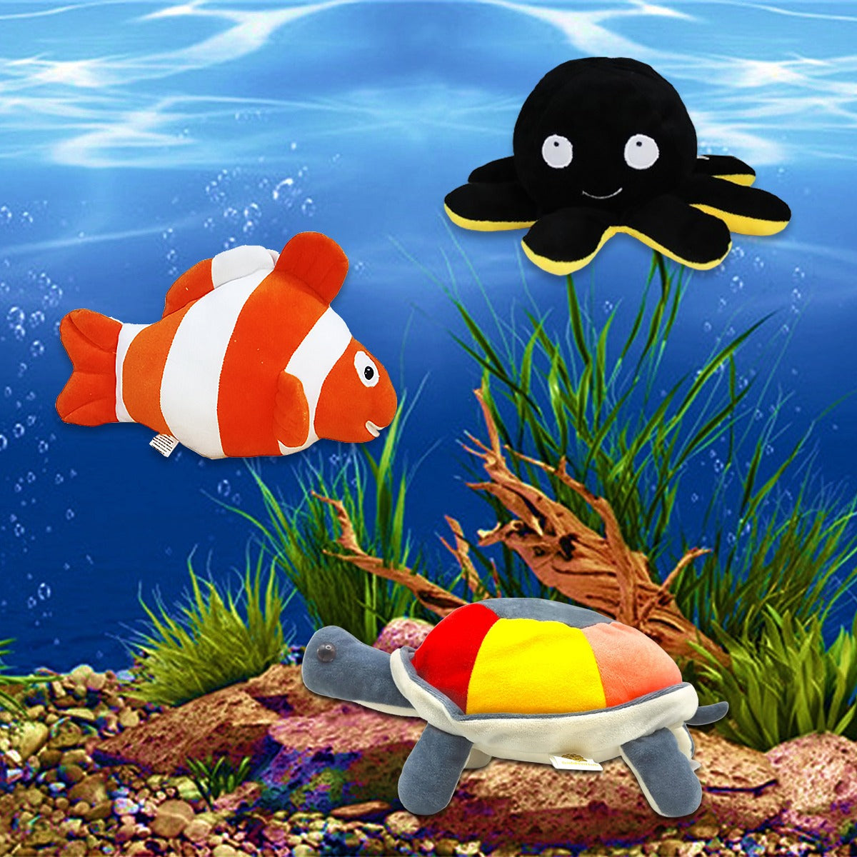 Goldenhub Toys Set Of 3 Aquatic Toys Fish,Octopus & Tortise Soft Toy