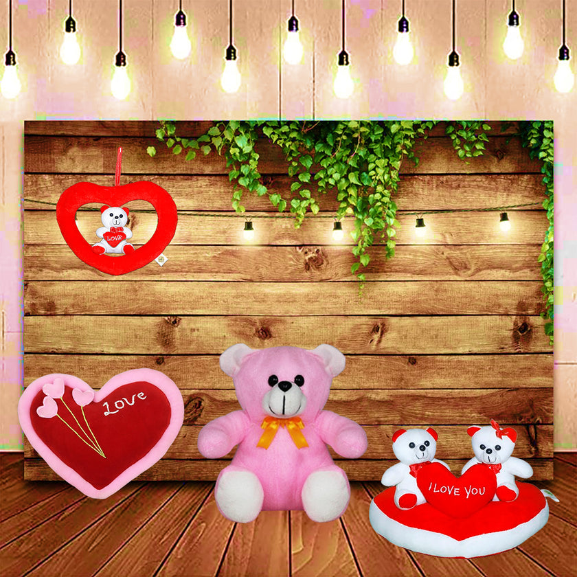 Goldenhub Toys Combo Set Of 4 Love Heart, Cute Couple Bear Sitting on Heart, Hanging Heart & Teddyy