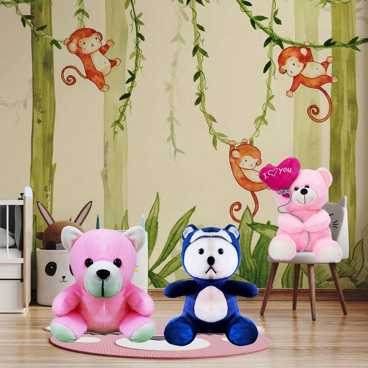 Goldenhub Toys Combo Set Of 3 Hoodie Bear, Teddy Bear with Balloon & Teddy Bear